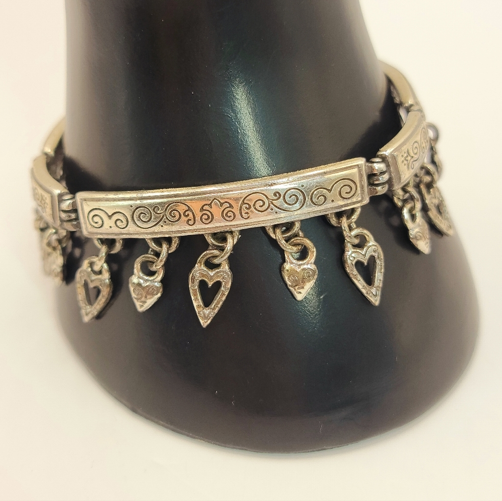 Shower Of Hearts Silvertone Brighton Dangle Bracelet Signed